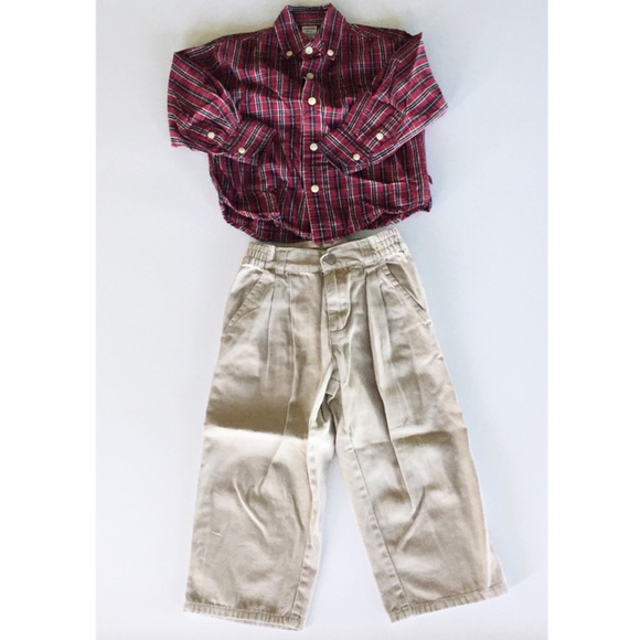 Boy's 3T Button Down Long Sleeve Shirt and Khaki Pants - Picture 1 of 3